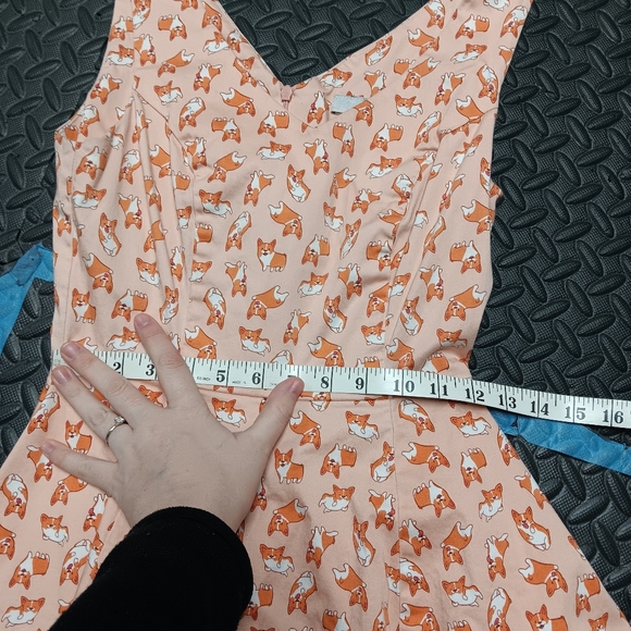 Modcloth Eva Rose Fit And Flare Peach Corgi Swing Dress Size S Or Xs - Picture 4 of 6